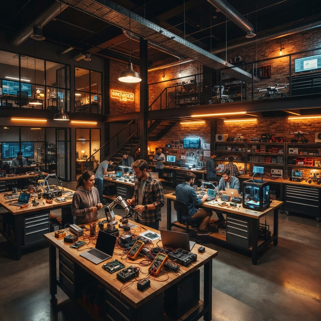 Engineers collaborating inside the DazLabs tech hub
